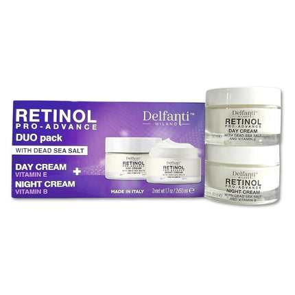 DELFANTI Milano | Retinol Pro-Advance Duo Pack with Dead Sea Salt - Day + Night Cream | 2X50mL
