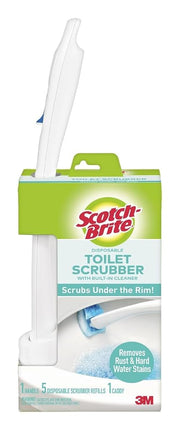Scotch-Brite Disposable Toilet Scrubber Cleaning System with Built-in Bleach Alternative Cleaner, Easily Scrubs Under The Rim, 1-Handle with Storage Caddy + 5-Disposable Refills