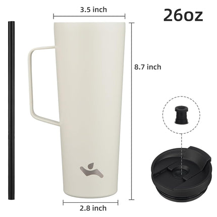 Konokyo 26 oz Insulated Tumbler with Handle & Straw, Stainless Steel Mug