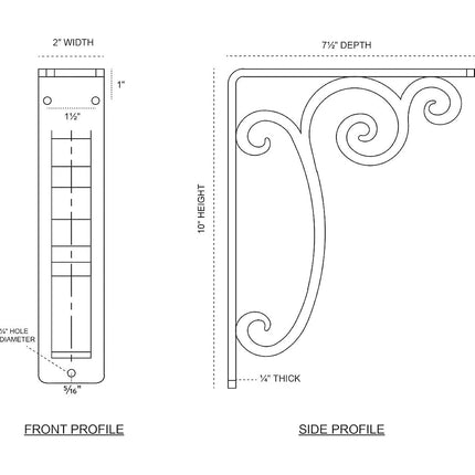 Ekena Millwork BKTM02X07X10TAVABZ Metal Bracket, 2" W x 7 1/2" D x 10" H, Antiqued Bronze