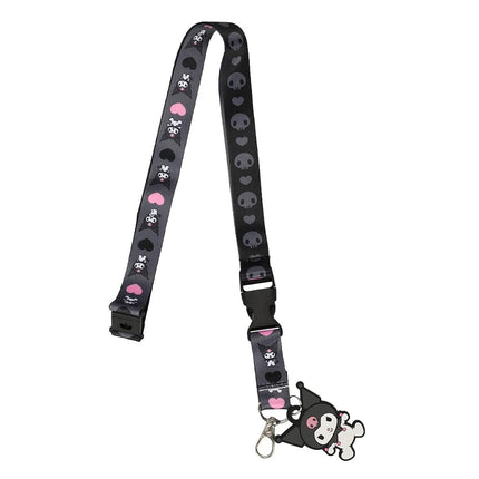 Kuromi Hearts & Skulls Black Lanyard with Character Charm