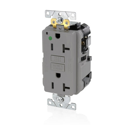 Leviton MGFN1-HGG 15 Amp, 125 Volt, SmartlockPro Slim Lev-Lok╜ Self-Test GFCI Receptacle, Extra-Heavy Duty Hospital Grade, 20A Feed-Through,NEMA 5-15R, 2P, 3W, Modular Terminals v GRAY