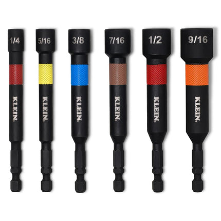 Klein Tools 32946S 4-Inch Power Nut Setters 6-Piece Set, Impact-Rated, Magnetic, Color-Coded, SAE