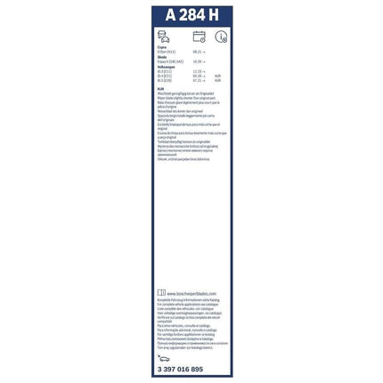 Bosch Rear Wiper A 284 H - Excellent Cleaning Performance - Replacement Blade for Back Windscreen - 1 Blade, 280mm