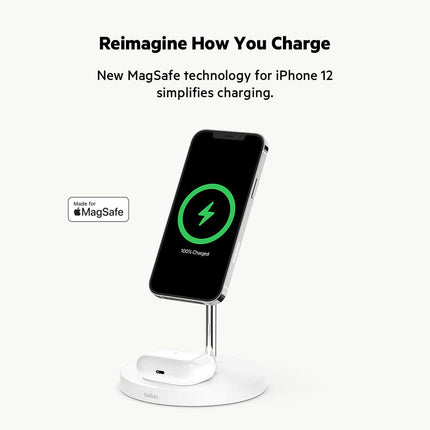 Belkin MagSafe 2-in-1 Wireless Charger, 15W Fast Charging iPhone Charger Stand for iPhone 13, 12, Pro, Pro Max, Mini, AirPods