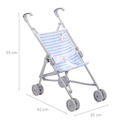 Jc Toys - Umbrella Foldable Pram for Dolls up to 45 cm, Ideal for Playing and Walking, White and Pink Stripes, Elephant Decoration, Designed by Berenguer, +2 Years Old