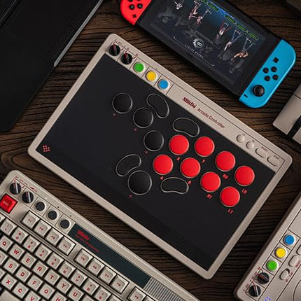 8BitDo All-Button Arcade Controller for Switch/Switch 2 & Windows – Bluetooth, 2.4G, Wired Connectivity, Low-profile Mechanical Switches, 4 Programmable Buttons, Hot-swappable PCB