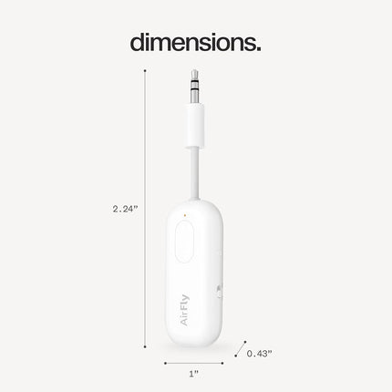 Twelve South AirFly Pro Bluetooth Wireless Audio Transmitter/Receiver for up to 2 AirPods/Wireless Headphones; Use with Any 3.5 mm Audio Jack on Airplanes, Gym Equipment, and Auto, White