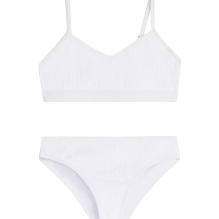 Kanu Surf Girls' Willow V-Neck Bikini Beach Sport 2-Piece Swimsuits, Ruched Solid White, 8