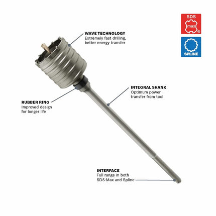 BOSCH HC8540 3-9/16 in. x 12 in. SDS-max Rotary Hammer Core Bit, Gray