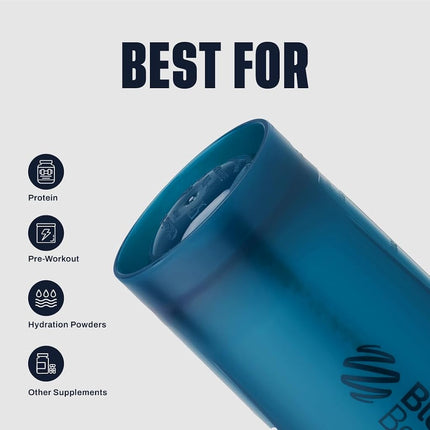 Bouteille Shaker BlenderBottle Classic V2, parfaite pour les boissons protéinées et les boissons avant l'entraînement, 1,3 litre, Bleu Océan