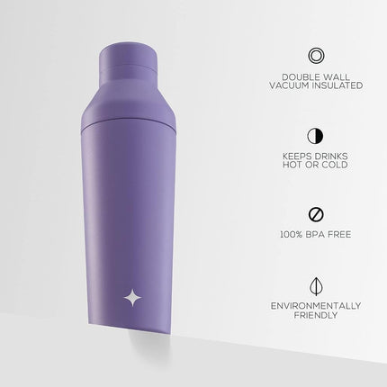 JoyJolt Triple Insulated Cocktail/Protein Shaker Bottle. 20oz Shaker Cup with Alcohol Measure Lid and Jigger Cap. 12hr Ice Cold Bottle for Protein Mixes, Shake or Smoothie, Metal Mixer