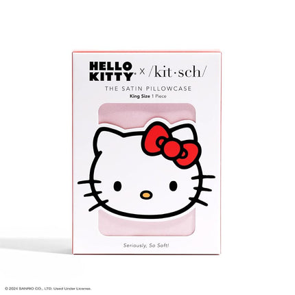 Kitsch x Hello Kitty (Solid Pink Kitty Face) - Satin Pillowcase with Zipper for Hair and Skin, Softer Than Silk Pillow Case, Smooth Cooling Pillow Covers, Machine Washable, King Size (19x36)