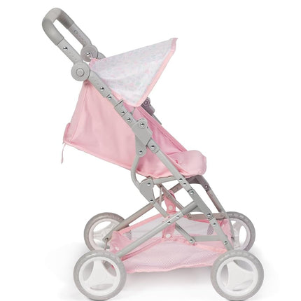 JC Toys - Folding pushchair, for dolls up to 45 cm, ideal for playing and walking, Pink with floral decoration, designed by Berenguer, +3 years