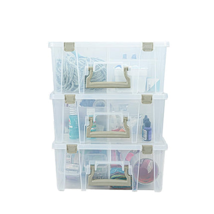 ArtBin Super Satchel Double Deep 3-Pack, Portable Art & Craft Organizers with Handles, [3] Plastic Storage Cases, Rose Accents, Polypropylene, Clear & Gold