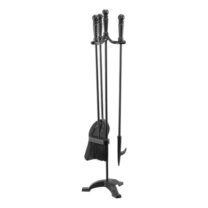 VEVOR Fireplace Tool Set, 4 PCS Fire Tool Set and Holder with Three-Prong Stand, Ash Shovel, Brush, Fire Place Poker, Wrought Iron Fireplace Accessories for Campfire Indoor/Outdoor, Black