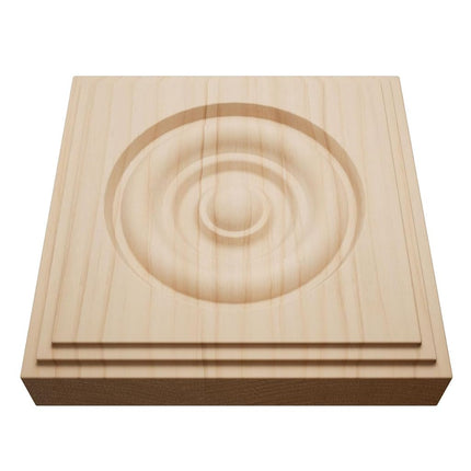 5 1/2"W x 5 1/2"H x 1 1/8"P Americraft Solid Hardwood Stain Grade Square Rosette with Center Bullseye with Decorative Edge, Alder