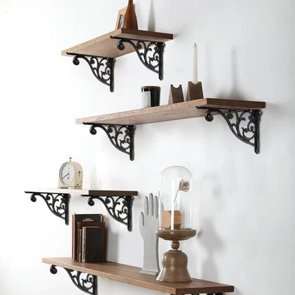 Cast Iron Gray Shelf Brackets 7.87x5.6x1.7 Inch 4 Pack Heavy Duty Antique Black Brackets for Shelves Baroque Kitchen Decorative Rack Shelves, Victorian Shelf Brackets.(Iron Gray)