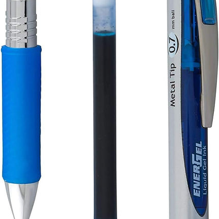 Pentel RTX Energel Liquid Gel Ink Pens 0.7 mm - Pack of 10 Blue Pens - Metal Tip Energel 0.7 mm Medium Point Pens