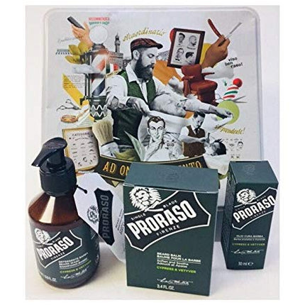 Proraso Beard Care Kit for Men | Cypress & Vetyver Beard Wash, Oil and Balm Gift Set to Cleanse, Soothe and Soften All Beard Lengths & Skin Types
