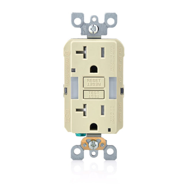 Leviton GFNL2-I Self-Test SmartlockPro Slim GFCI Tamper-Resistant Receptacle with Guidelight and LED Indicator, 20 Amp, Ivory