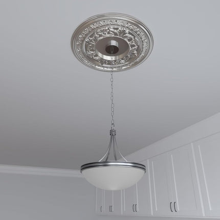 Ekena Millwork CMP22BABCR Baltimore Thermoformed PVC Ceiling Medallion (Fits Canopies up to 7 3/4"), 22"OD x 3 1/2"ID x 1"P, Bright Coat Chrome