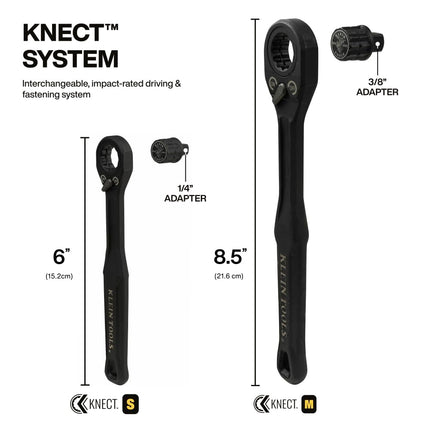 Klein Tools 65301ADP KNECT (S) Pass Through Ratchet and 1/4-Inch Socket Adapter Set, Compact and Comfortable Hand Tool, Backwards Compatible with 1/4-Inch Square Drive Sockets
