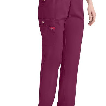 Dickies EDS Signature Scrubs for Women, Elastic Waist Pull-On Cargo Pants for Women in Soft Brushed Poplin 86106, Wine, S Petite