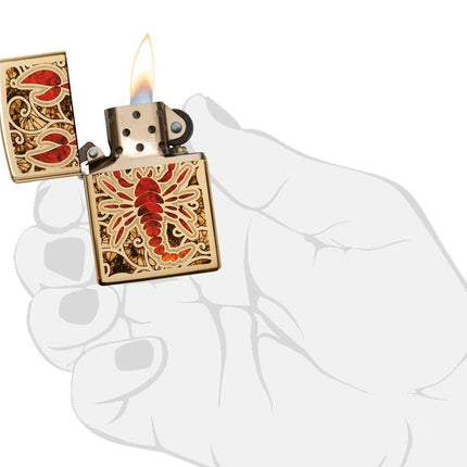 Zippo Adult-Unisex 29096 Fusion Scorpion Design High Polish Brass Lighter, Gold