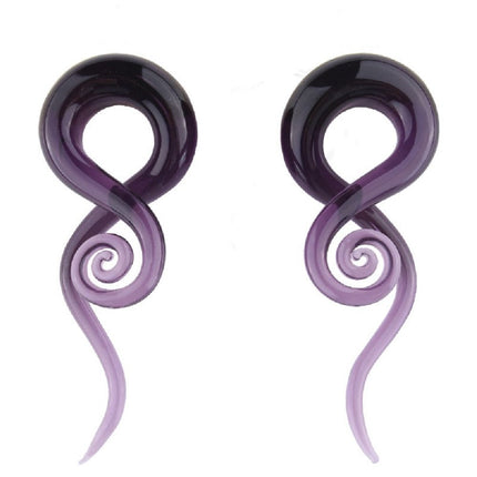 2Pcs Purple Ear Glass Spiral Tapers Plugs Tunnels Expander Hanger Gauges Earrings Stretching Body Piercings Jewelry, Glass