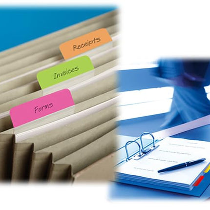 Post-it Index Medium Strong Filing Tabs, 36 Tabs, 25.4 mm x 38.1 mm, Orange, Pink and Green - Sticky Flags for Documents and Information