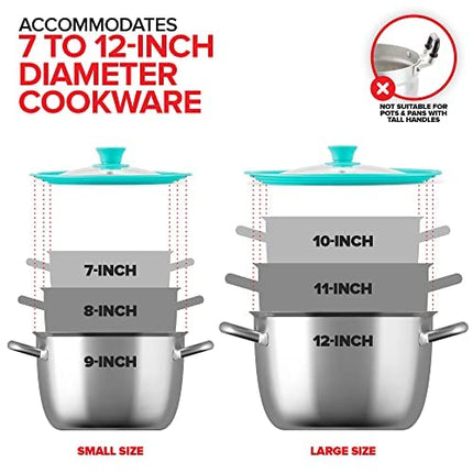 Modern Innovations Universal Lids (Set of 2) Fits 7 to 12-Inch Cookware, Silicone Replacement Pan Lid, Glass Top Covers for Skillets, Pots, Frying Pans, Cast Iron - Turquoise | Teal