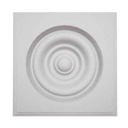 3 1/2"W x 3 1/2"H x 7/8"P Americraft Solid Paint Grade Wood Square Rosette with Center Bullseye with Decorative Edge, Primed Pine
