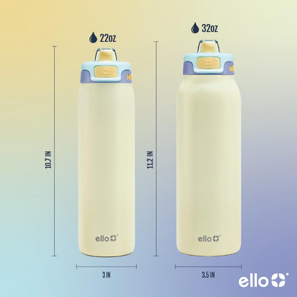 Ello Pop & Fill 22oz Stainless Steel Water Bottle with Quick Fill Technology, Double Walled and Vacuum Insulated Metal, Leak Proof Locking Lid, Sip and Chug, Reusable, BPA Free, Fresh Dew