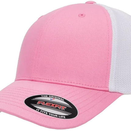 Gorra Trucker de malla Flexfit para hombre, Rosa/Blanco, XL-XXL