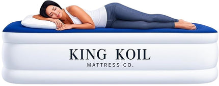 King Koil Luxury Toddler Inflatable Child Airbed, Travel Bed with Built-in Safety Bumper, Portable Air Mattress for Kids, Includes High-Speed Pump - Blue