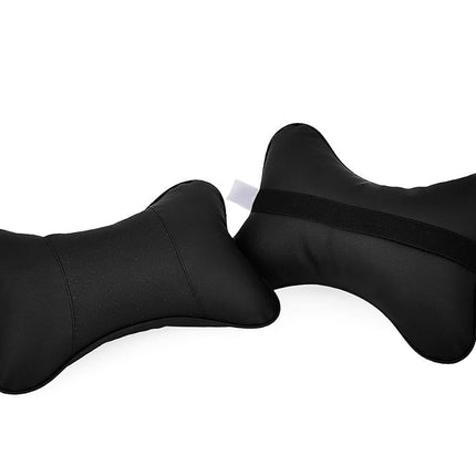 DS. DISTINCTIVE STYLE Car Neck Pillow 2 Pieces PU Leather Travel Pillow for Head Rest Neck Support for Car Seat - Black (Black)