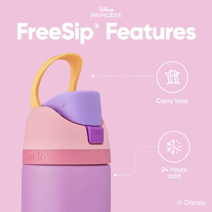 Owala Disney Princess FreeSip Insulated Stainless Steel Water Bottle with Straw for Sports and Travel, BPA-Free Sports Water Bottle, 24 oz, Rapunzel