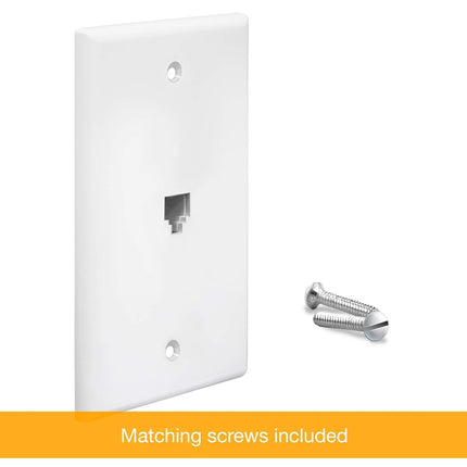 ENERLITES RJ11 Placa de pared con conector telefónico de 1 unidad, tamaño estándar, blanco, 6 posiciones 4 conductores, puerto único, soporte de 2 líneas 6611-W, blanco