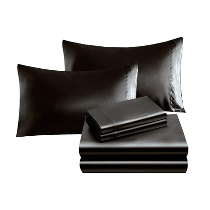Elegant Comfort Luxurious 4-Piece Silky Satin Sheet Set, Skin and Hair Friendly, Wrinkle, Fade, Stain Resistant with Deep Pockets Fitted Sheet, Cooling Soft Satin Sheet Set, Twin, Black