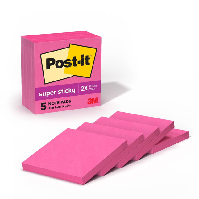 Post-it Super Sticky Notes, 3x3 in, 5 Pads, 90 She