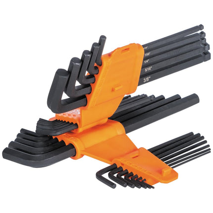 KLEIN TOOLS BLS22 22-Piece Long Ball-End Hex Key Wrench Set, SAE and Metric, Heat-Treated, L-Style, 1/16-Inch to 3/8-Inch and 1.5mm to 10mm