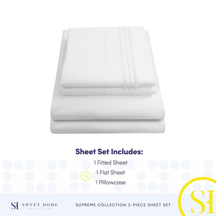 Sweet Home Collection Luxury Bedding Set with Flat, Fitted Sheet, 2 Pillow Cases, Microfiber, White, Twin