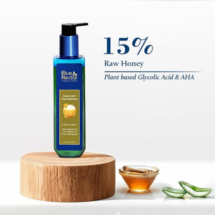 Blue Nectar Ayurvedic Tan Removal Face Wash for Glowing Skin | Honey Aloe Vera Detan Cleanser for Dry Skin, Oily Skin and Combination Skin (8 Herbs, 200ml)