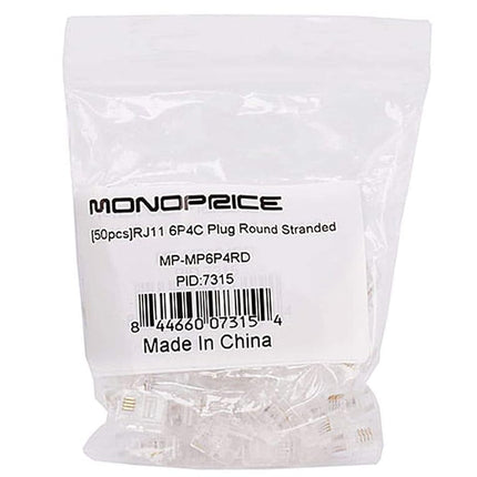 Monoprice RJ11 6P4C Plug Round Stranded 50-Piece/Bag (107315)