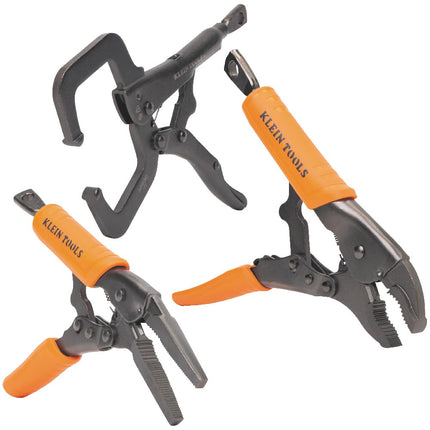 Klein Tools 38664 Locking Pliers Set, C-Clamp 6-Inch, Long Nose 6-Inch, Curved Jaw 10-Inch, High Torque, Molded Grips for Clamping and Gripping 3-Piece