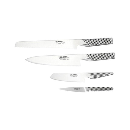 Global Ikasu V 5-Piece Knife Block Set, Made in Japan, Bamboo Storage Block,Silver