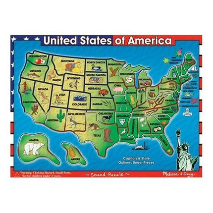 Wooden USA Map Sound Puzzle (40 Pieces) + FREE Melissa & Doug Scratch Art Mini-Pad Bundle [07153]