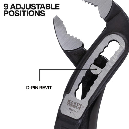 Klein Tools D5057 Classic Klaw Quick-Adjust V-Jaw Tongue and Groove Pliers, Curved Jaw for Maximum Torque, 7-Inch