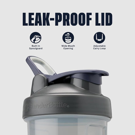 Bouteille Shaker BlenderBottle Série Pro, parfaite pour les Shakes Protéinés et l'Avant-Entraînement, 828 ml, Gris Pleine Couleur